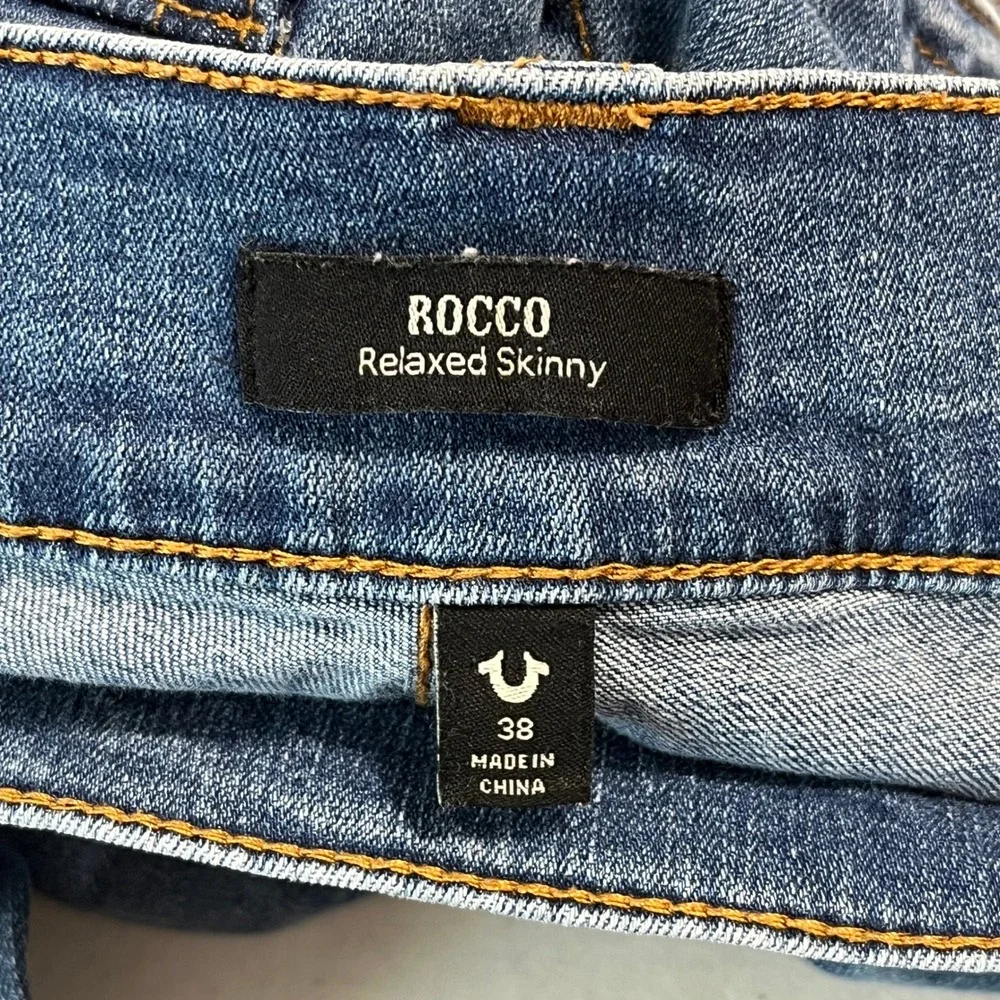 True Religion Rocco Relaxed Skinny Men 38x34 Blue Denim Flap Pocket Casual Jeans